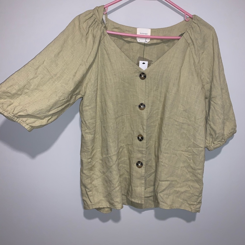 Harper Olive Button Up Top